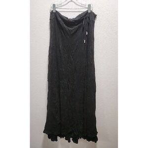 Women's Letarte Crinkle‎ Lined Maxi Skirt Black Large 100% Acrylic Made In USA